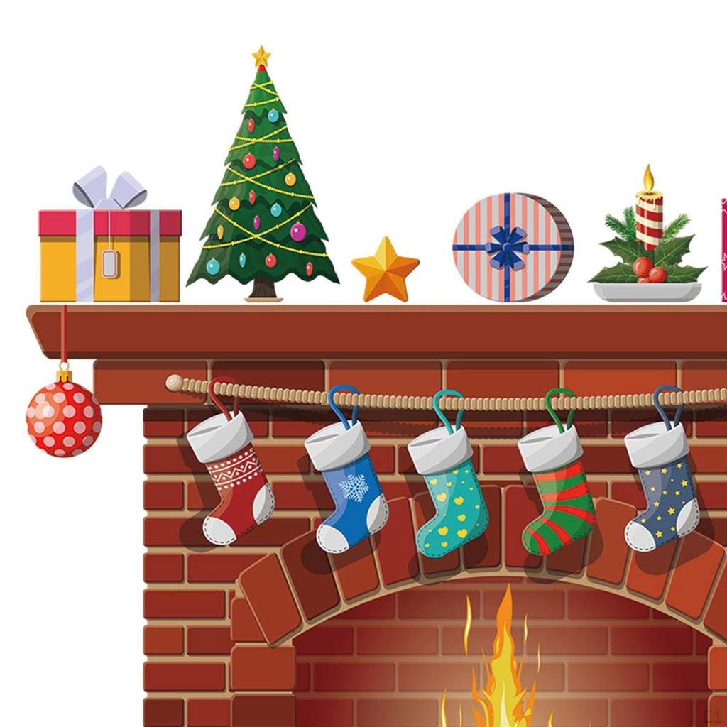 Christmas Fireplace Wall Sticker,Christmas Decoration, Removable Art Window Decal for Outdoor