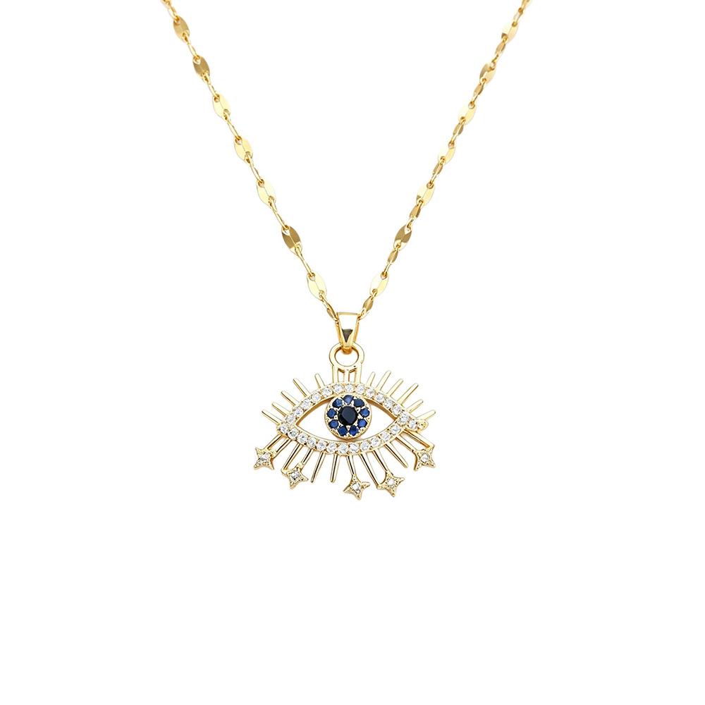 Elegant Demon Eye Pendant Necklace - Minimalist Design with Micro-Set Diamonds for Women