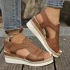 Plus Size Women's Sandals 2025 Summer New Flat Wedge Heel Fish Mouth Casual Buckle Wear Women's Sandals Outside