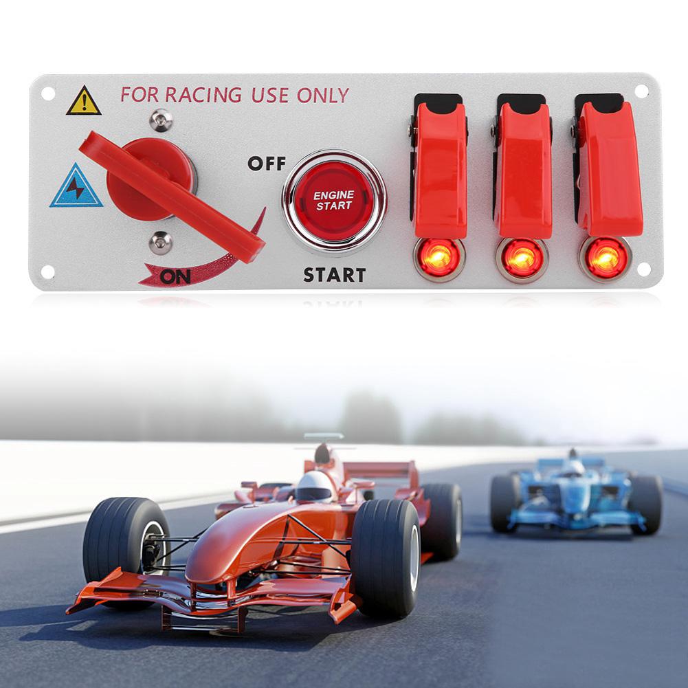 12V Racing Car Ignition Switch Panel Engine Start LED Push Button Toggle Panel