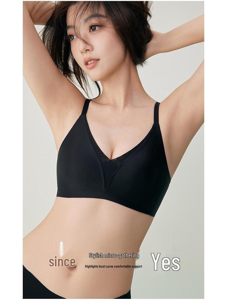 Brand Seamless Ultra-Thin Satin Bra for Women: Minimizing Big Chest, Anti-Sagging, with Gathered Rabbit Ear Cup.