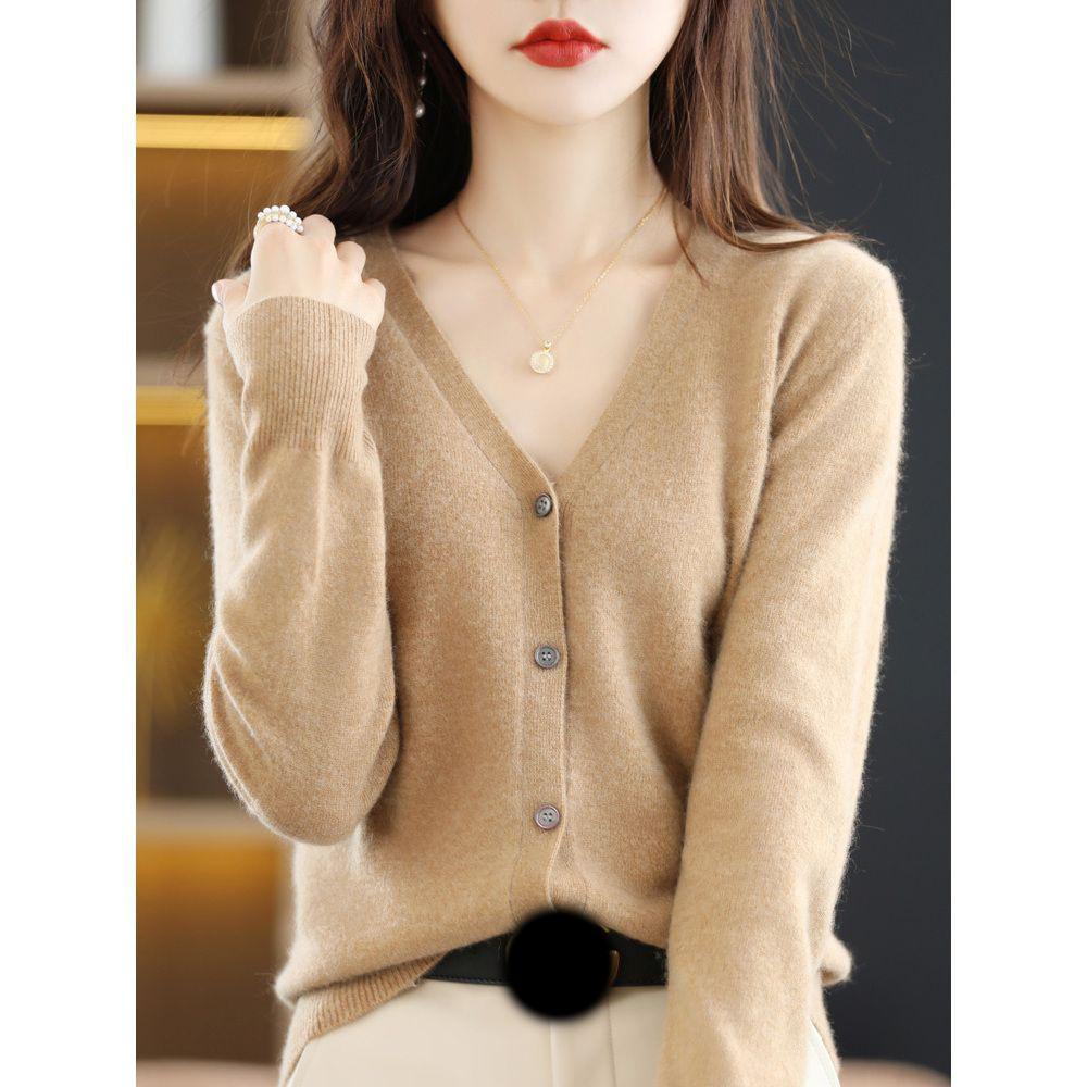 Women Cardigans V-neck Long Sleeve Knitted Outerwear Solid Thin Spring Autumn Sweaters Knitwears Korean Fashion Red Cardigans