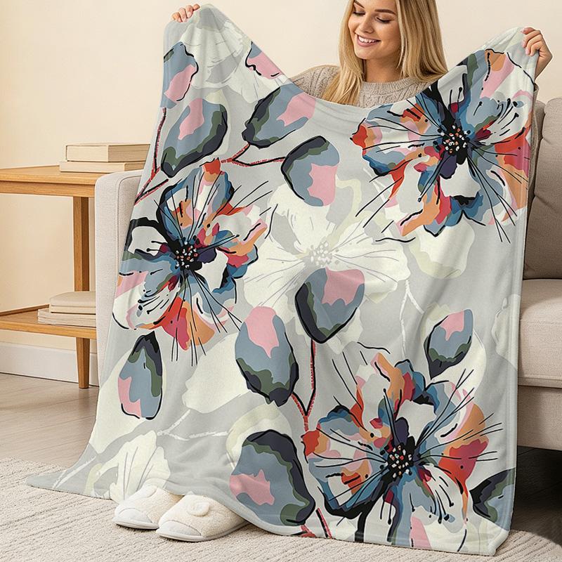 Warm Floral Flannel Blanket Anti-Pilling Soft Color Cozy Blanket for Home, All-Season Decor, Ideal for Halloween & Christmas