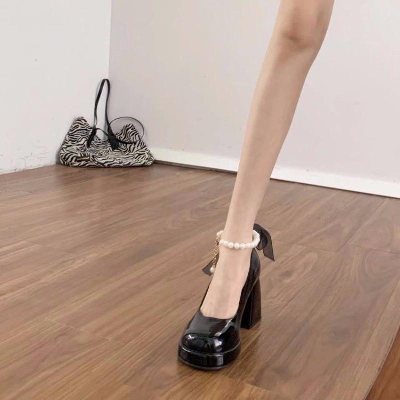 Thick heel single shoes women's new wedding shoes pearl bridesmaid shoes white shoes high heels Mary Jane women's shoes
