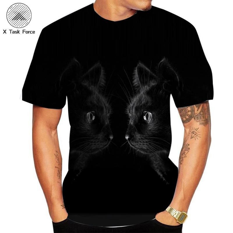 Summer Round Neck 3D Cat Printed Top Fashionable Casual Short Sleeved Men's T-shirts