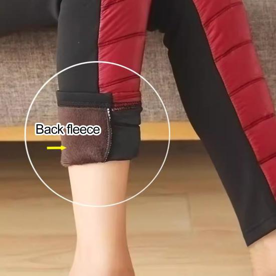 Damen Baumwollhose, elastische hohe Taille, gerades Bein, lange Hose mit Taschen, Patchwork-Farbe, verdickte Stepphose