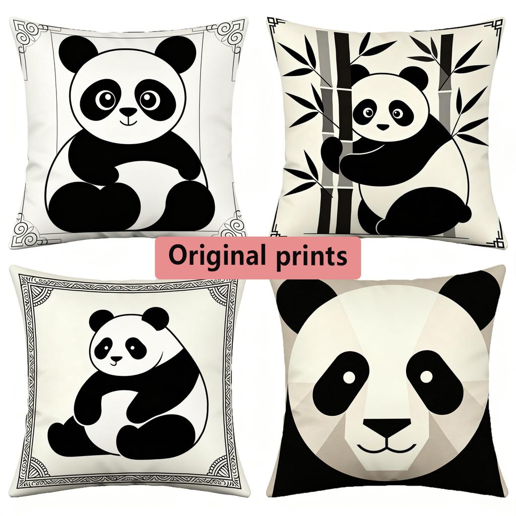 Cute Panda Print Square Throw Pillow Cases Pattern Cushion Cover Suitable For Sofa Bedroom Car Pillow Cover