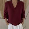 Maglione da Donna Morbido a Maglia con Scollo a V Colore Unico Vestibilità Larga Manica Lunga Pullover