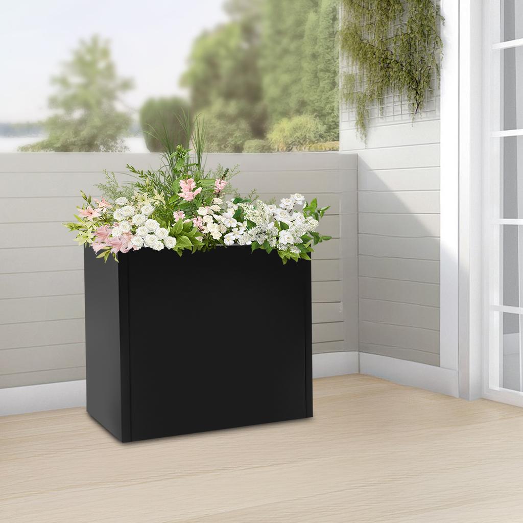 Large Rectangular Metal Planter Box with Removable Divider, Black Tall Indoor Outdoor Flower Pot for Garden Patio Balcony Decor