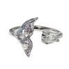 Ocean wind gradual change fish tail simple design pearl light luxury ring femininity personality butterfly fashion index finger ring