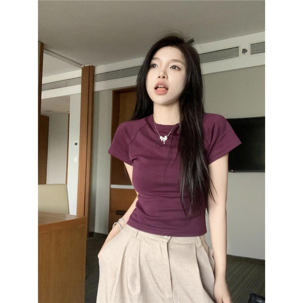 Special Spice Girl Short Sleeve T-Shirt Women's Summer New Waist Pinch Design Slim Short Crew Neck Niche Top