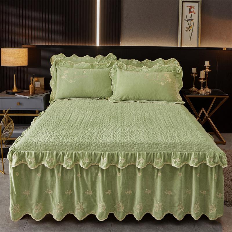 Jupe de lit en Fiber de lait d'hiver, couvre-lit matelassé en dentelle, épais et chaud, couverture de matelas en polaire pour bébé, literie en molleton de corail