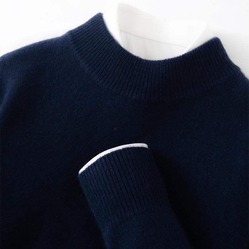 Men's High Neck Cashmere Sweater - Long Sleeve, Solid Color, Loose Knit Pullover for Autumn & Winter