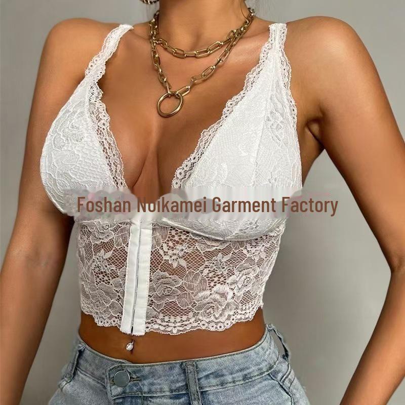 European & American Sexy Lace Front Buckle Sheer Camisole