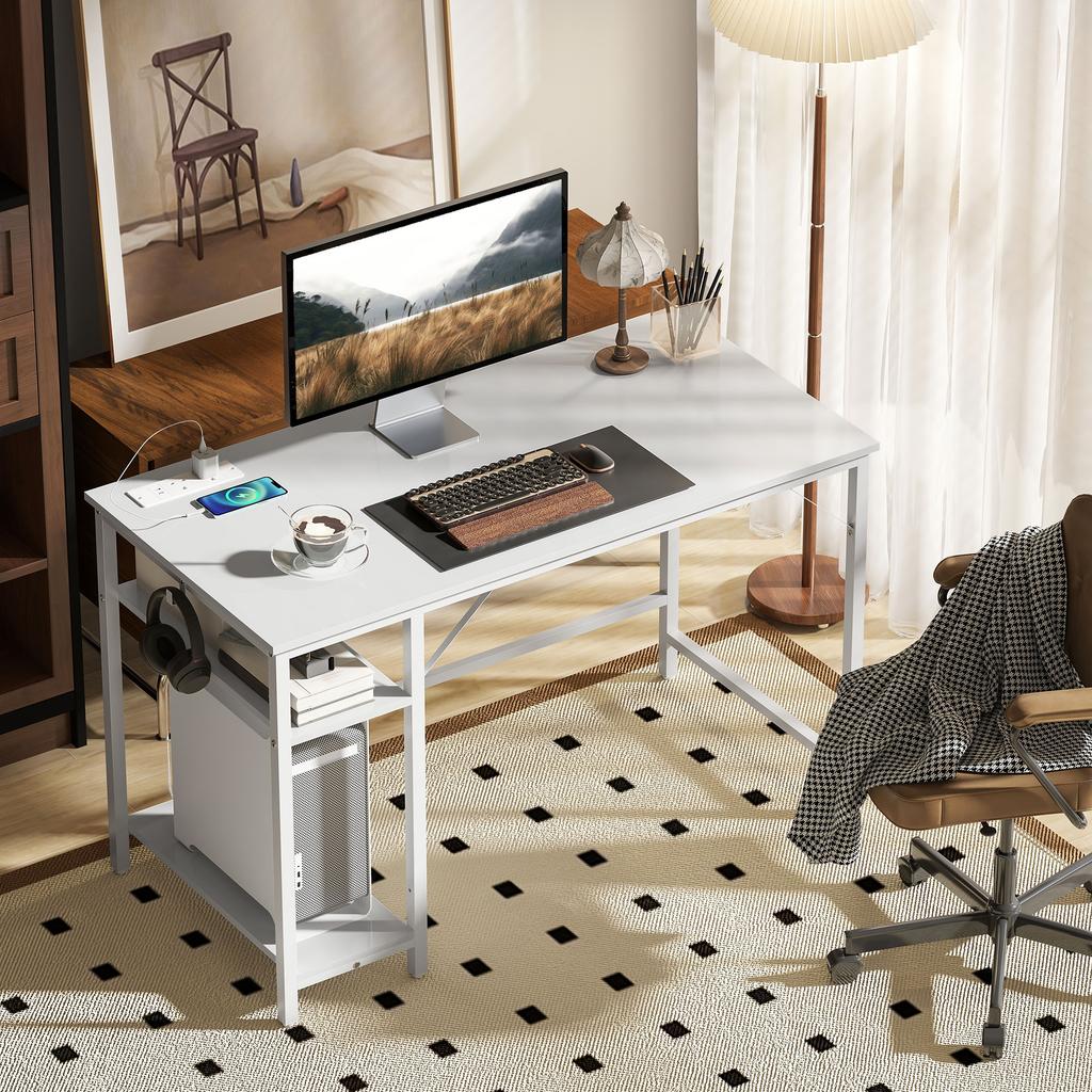 Computer Desk, with Power Sockets - White