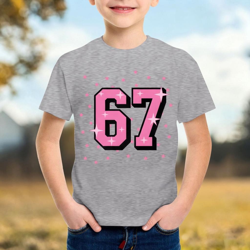 Fashion Minimalist Number 67 T-Shirt for Children Summer Vintage T-Shirts Round Neck Hippie Tees Oversized Casual Top Clothing
