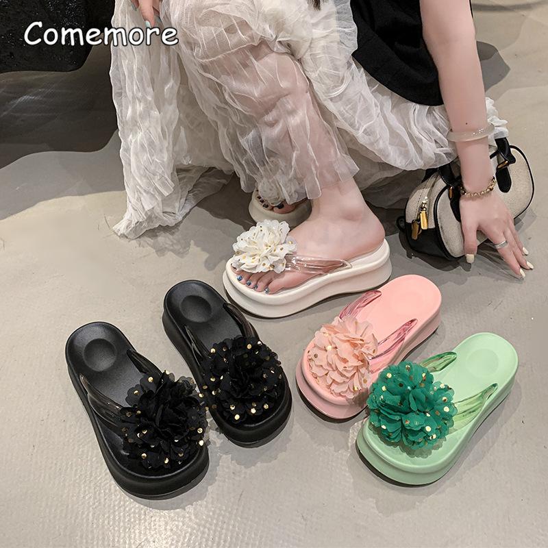 Fashion 2025 New Slippers for Women's Summer Fashion Platform Flip Flops Anti Slip Thick Bottom Seaside Vacation Flower Beach Shoes