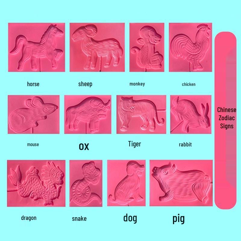 Zodiac Animal Silicone Mold Set: Cartoon Sugar Painting Lollipop Cow Template.