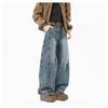 Mens Distressed Patchwork Jeans Thin Loose Straight Leg Wide Pants Teens