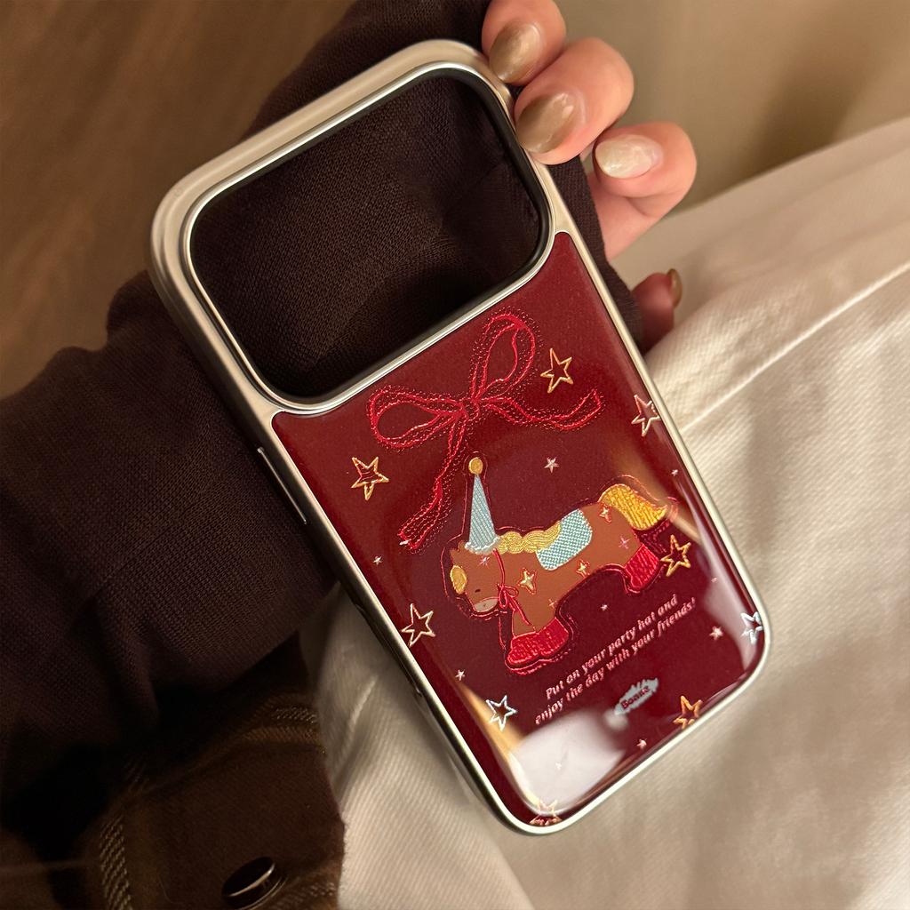 Electroplated Gilt Pony Iphone17promax Mobile Phone Case 13 Festive Red 16 Apple 17 and Other Models