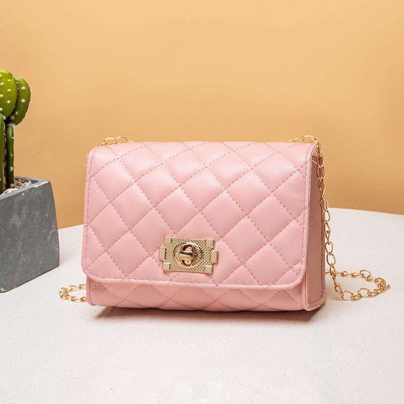 Embroidered Rhombus Chain Lock Small Square Bag, a New Versatile Change Mobile Phone Women's Bag