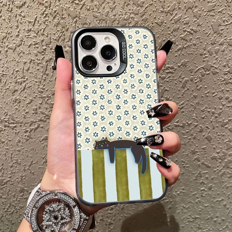 Artistic Black Cat Striped Pattern Laser Phone Case For iPhone 17 15 14 Pro Max Plus 17 Air 16 13 12 Mini 11 Pro Max Cover Funda