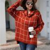 IHUASU Women's Autumn and Winter High Neck Pullover Loose Commuter Knit Sweater Plaid Fashion Jumper