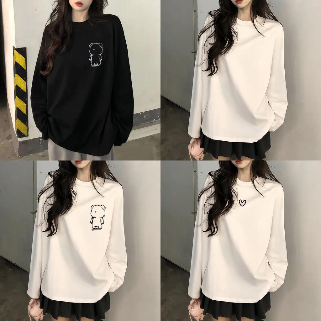 Casual Cotton T Shirt For Women With Letter Print And Long Sleeves For Spring And Fall Wear