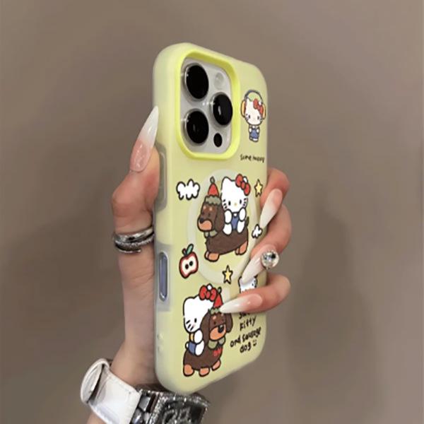 Hello Kitty and Dog Magnetic Case for iPhone 17 Pro Max, 16, 15 Pro, 14 - Cute Cartoon Design