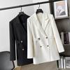 Autumn Womens Blazers Double Breasted Notched Office Lady Small Suit Coat Formal Black