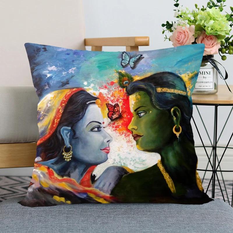 New Nice Radha Krishna Anime Pillow Cover Bedroom Home Office Decorative Pillowcase Square Zipper Pillow case Satin Soft Cover