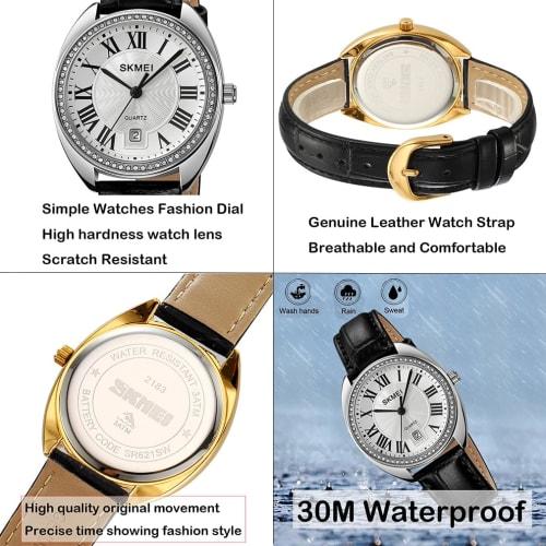 Stylish Women's Watch with Leather Strap, Casual and Business Style, Simple and Lightweight, Waterproof, Cute, Designer Analog Watch, Black and Silver