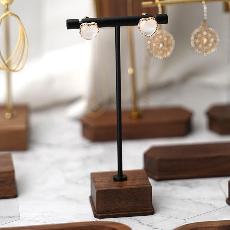 Jewelry Display T-Shape Bar Earrings Show Stand Shelf Wood Rings Holder Rack Jewelry Organizer for Home Decoration