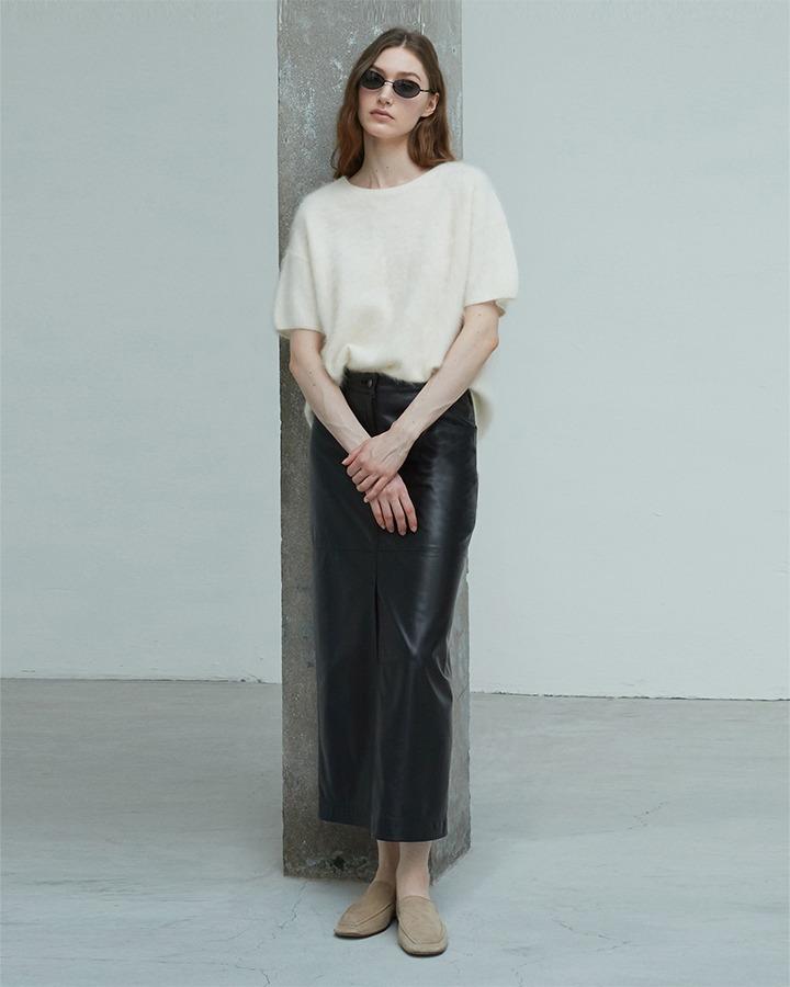 Beleudemaleu Italian Nappa Lambskin Slit Long Skirt