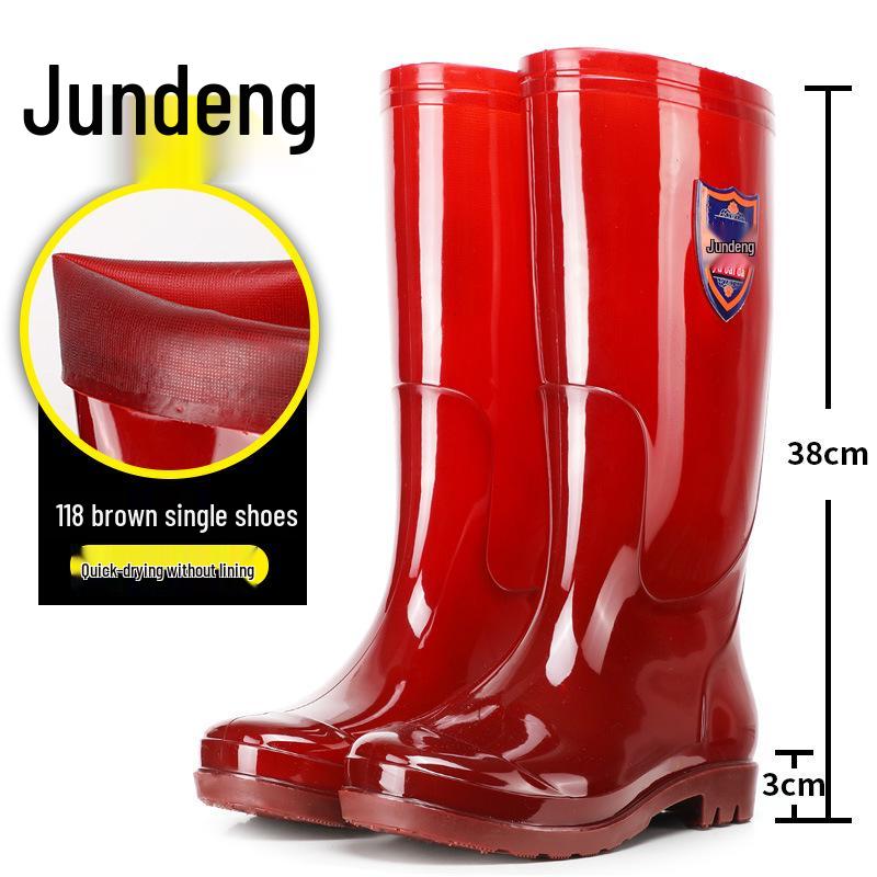 Men's Tan Quick-Dry High-Top Rain Boots - Waterproof, Non-Slip, No-Mesh Rubber Shoes