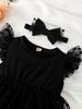 Baby Girl Cute Polka Dot Snow Fly Sleeve Mesh Skirt Black Triangle Jumpsuit