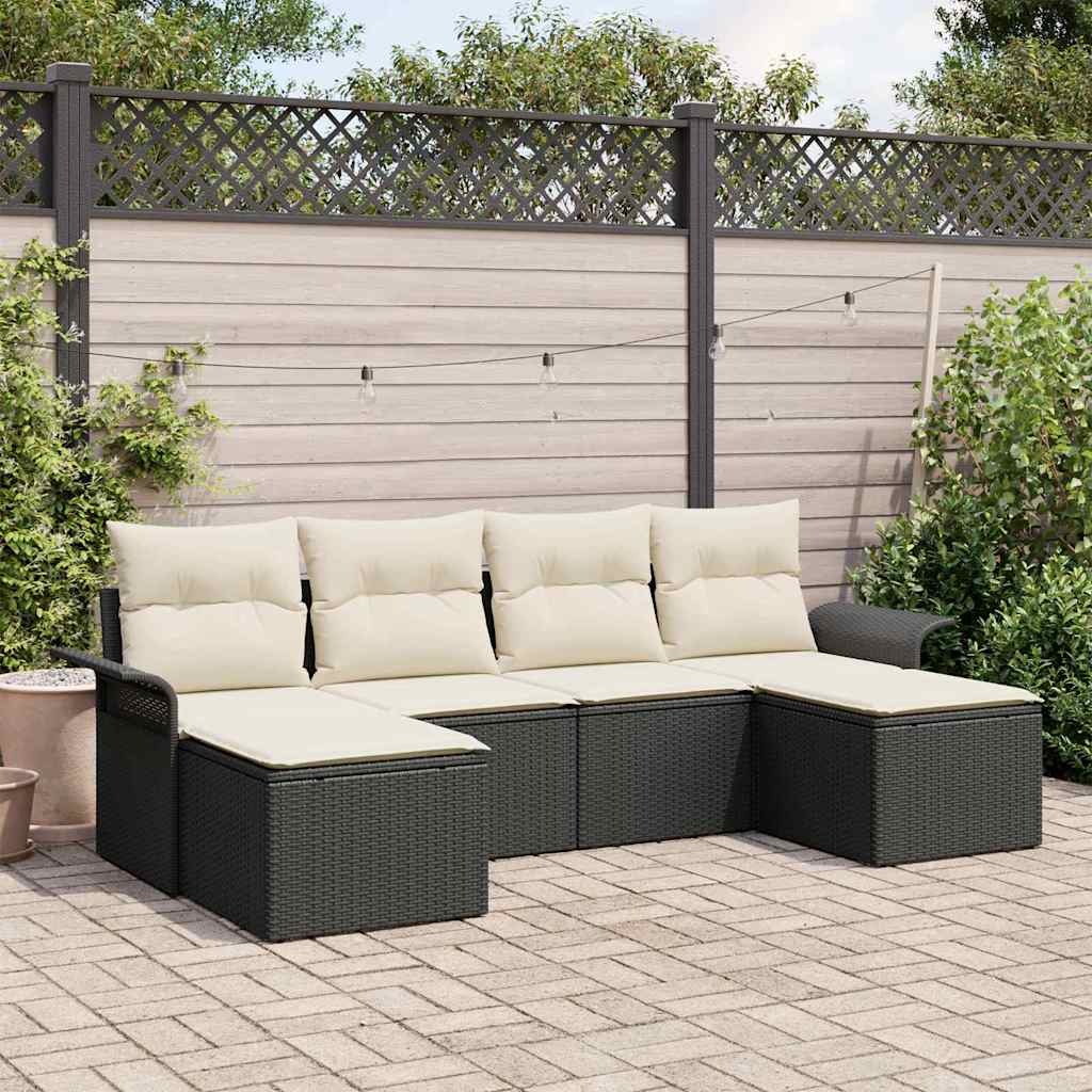 Garden Sofa Set with Cushions 6 pcs Black Poly Rattan