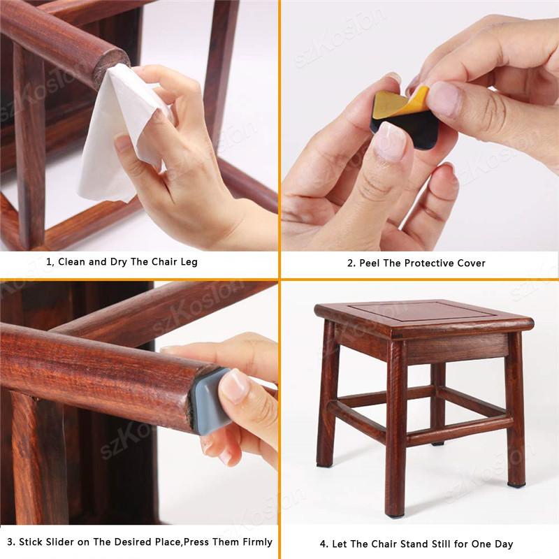 4Pcs Self-Adhesive Furniture Glides Stick-on Chair Leg Slider Bumper Pad Floor Protector for Table Sofa Carpet Tile Hardwood