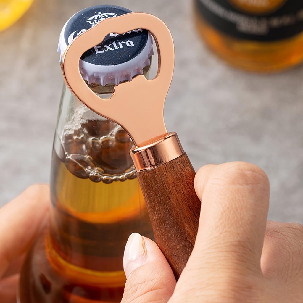 1 Stück Akazienholz Bierflaschenöffner mit Edelstahlhebel Langlebig, kreativer vertikaler Korkenzieher für Heimbar-Grundausstattung Küchenwerkzeuge