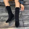 New Style Hot Sale Big Size 43 Lace-up Women's Vintage Mid-calf Boot Women Shoes High Heels Retro Purple Black Brown Boot Female