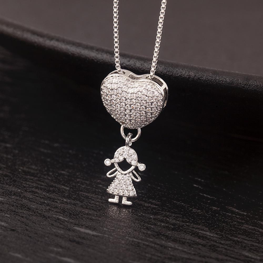 AIBEF Trendy Boy/Girl Pendant Necklaces Women Charm Cute Chain Choker Heart Family Jewelry Son/Daughter Birthday Gifts