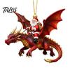 Durable Resin Decoration Santa Claus Dragon Rider Christmas Ornament, 2D Acrylic Red Decorative Pendant for Party with Flying Tree Hanging Decorations