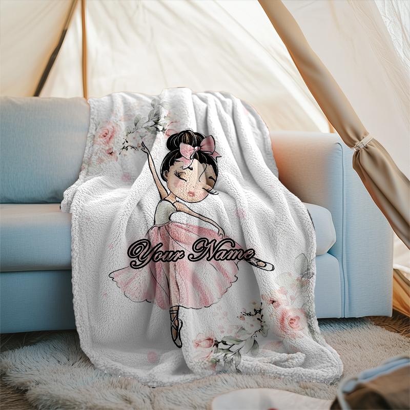 1PC Custom Name Ballerina Pink Dreams Outdooor Flannel Blankets Patterns Throw Blanket All-Season Soft Gift for Couch, Bed, Camping Gifts