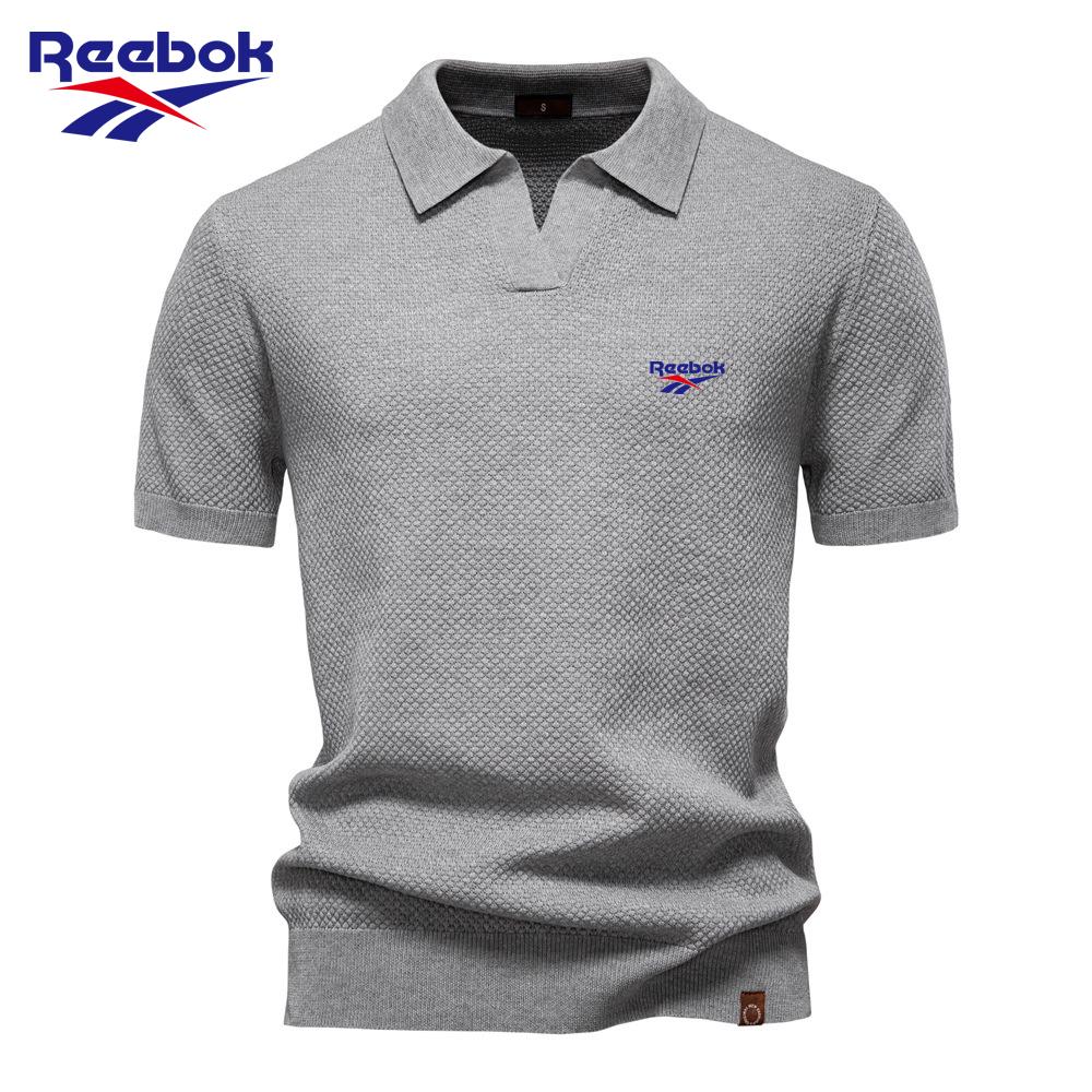 Reebok 2026 Summer Embroidery Large Pineapple Pattern Woolen Polo Sweater for Men s Business, Seagull Collar, Men s Short Sleeve Sweater S