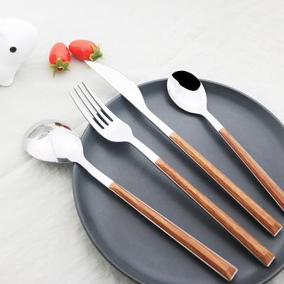 4Pcs Holzgriff Geschirr Westlichen Edelstahl Besteck Messer Gabel Kaffee Tee Löffel Besteck Küche Geschirr Set