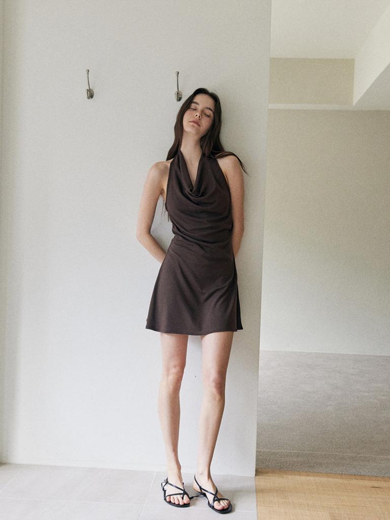 Madin Adele Coulle Neck Dress Brown