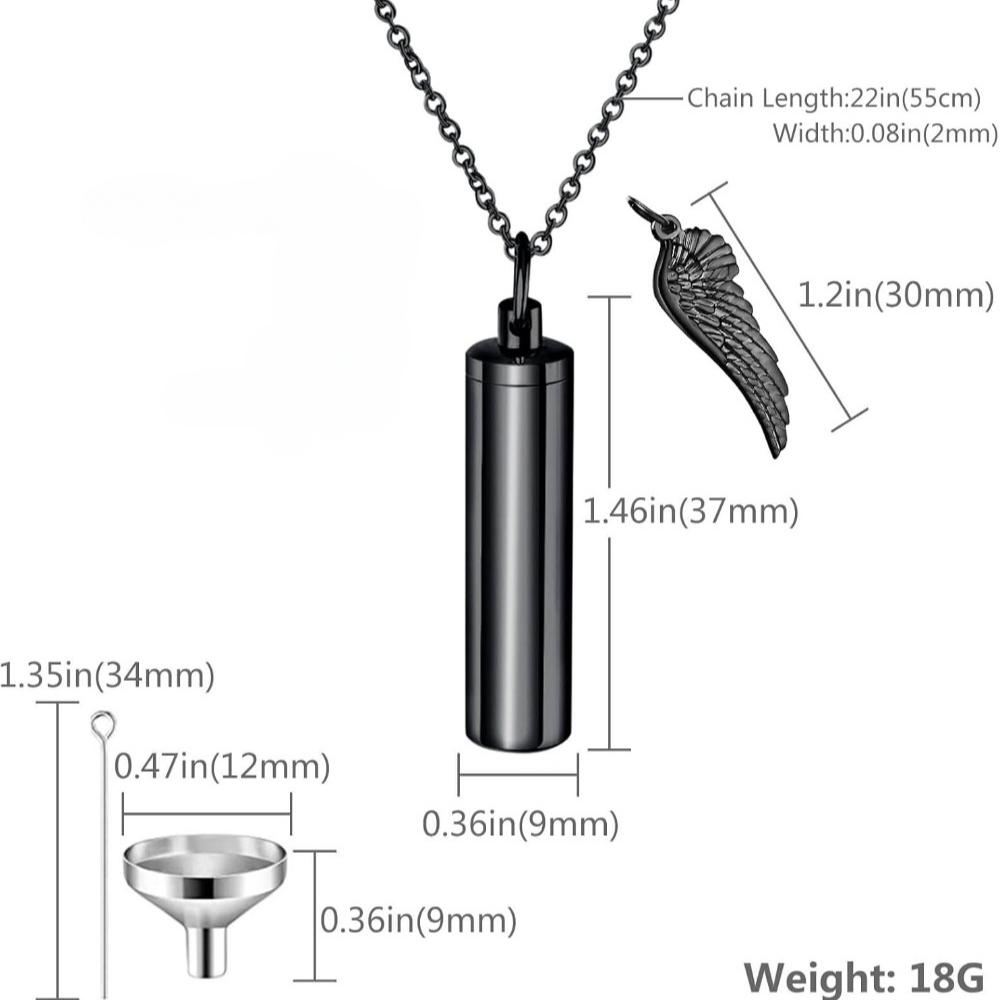 Ashes Pendant Cylindrical Small Wings Memory of Loved Ones Pet Cat Dog Necklace Easy To Carry Everyday Wear Pet Tribute Supplies