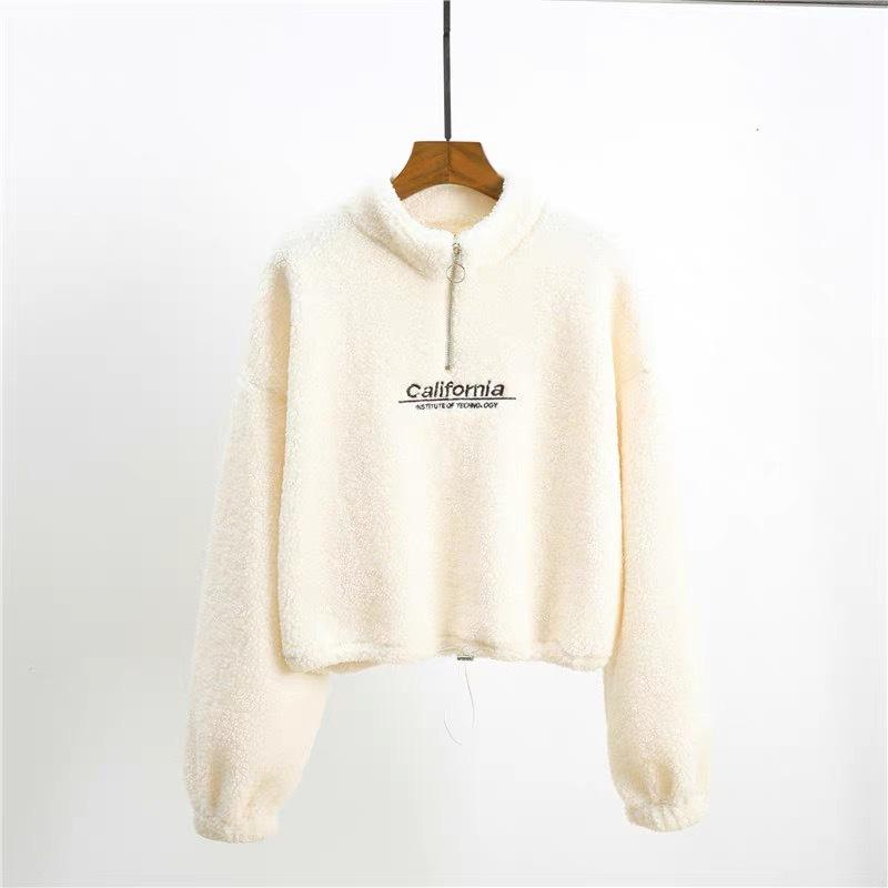 Thickened Lambskin Autumn and Winter Fashion 2024 Women's Sweatshirt Plus Velvet Loose Top