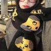 Contains Cute Puppy Knitted Scarf, Women's Autumn and Winter Warm Korean Atmosphere, Thickened Cold-proof Neck Scarf