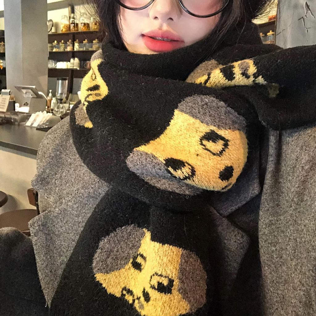 Contains Cute Puppy Knitted Scarf, Women's Autumn and Winter Warm Korean Atmosphere, Thickened Cold-proof Neck Scarf